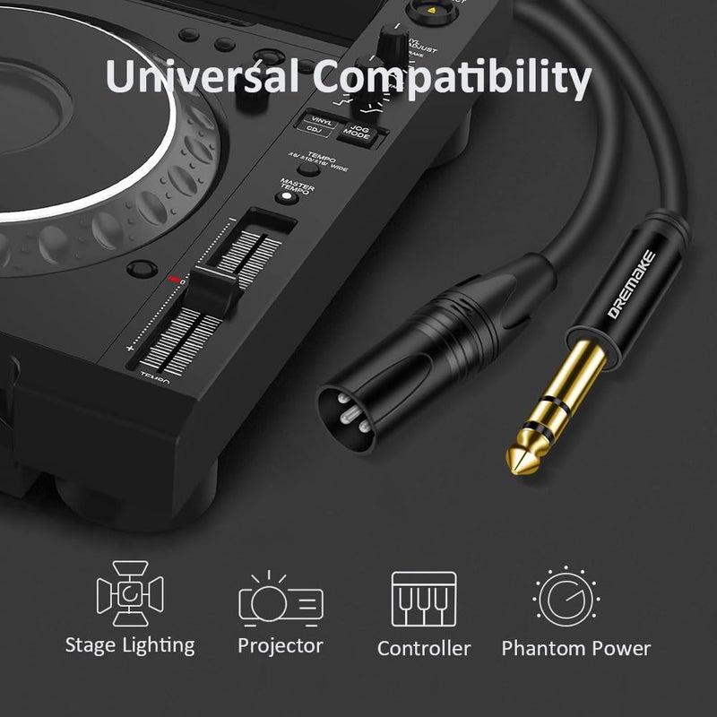 DREMAKE 6 Foot TRS Stereo 6.35mm 1/4 Inch to XLR Balanced Mic Cable Male to Male Audio Patch Cord for Speakers, Amplifier - Image 2